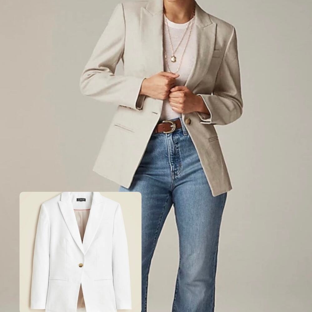 J.CREW Alexandra Blazer Stretch Linen Blend White Sz XS 00 NWT Work Minimalist